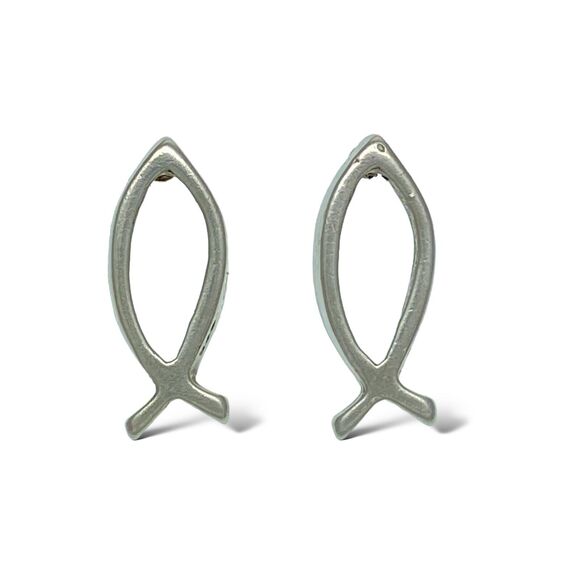 Vintage Sterling Silver 925 Religious Christian Ichthys Fish Post Stud Earrings - Picture 2 of 4